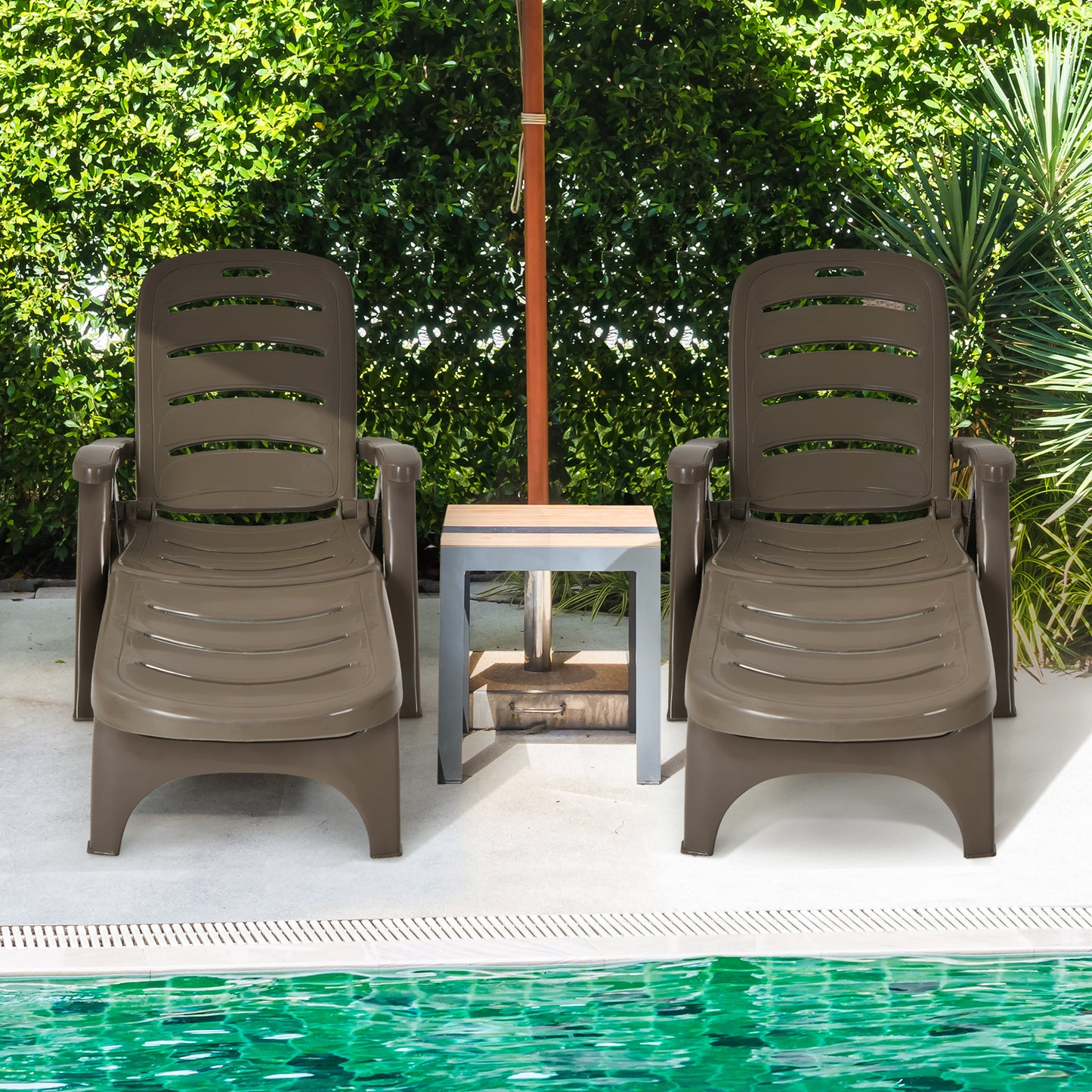 Patiojoy 2 PCS Patio Chaise Lounge Chair 5-Position Folding Recliner for Beach Poolside Backyard Brown/Turquoise/Gray/White