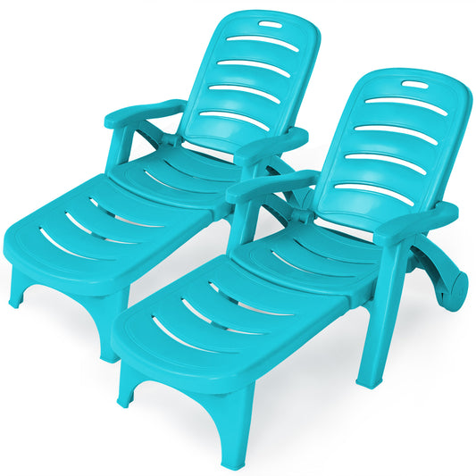 Patiojoy 2 PCS Patio Chaise Lounge Chair 5-Position Folding Recliner for Beach Poolside Backyard Brown/Turquoise/Gray/White