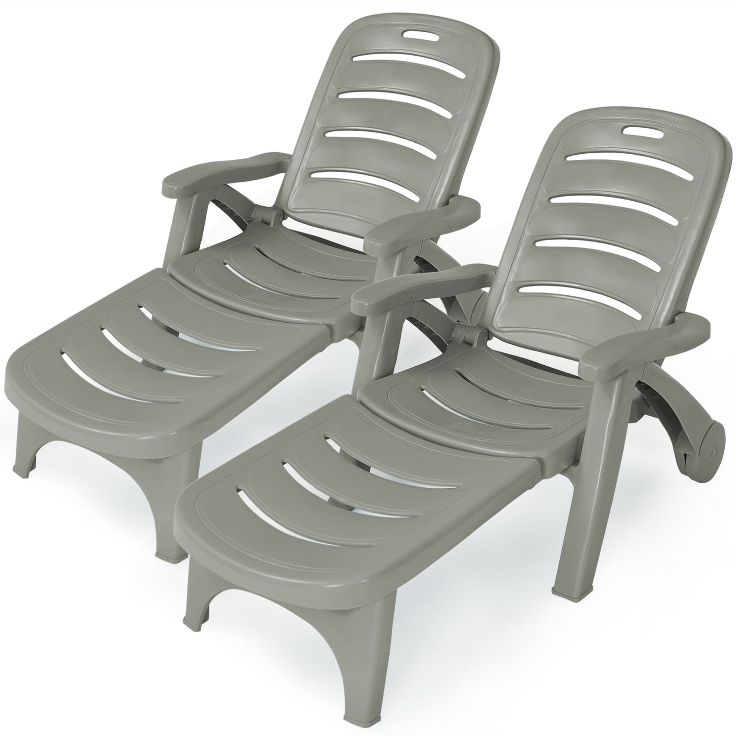 Patiojoy 2 PCS Patio Chaise Lounge Chair 5-Position Folding Recliner for Beach Poolside Backyard Brown/Turquoise/Gray/White