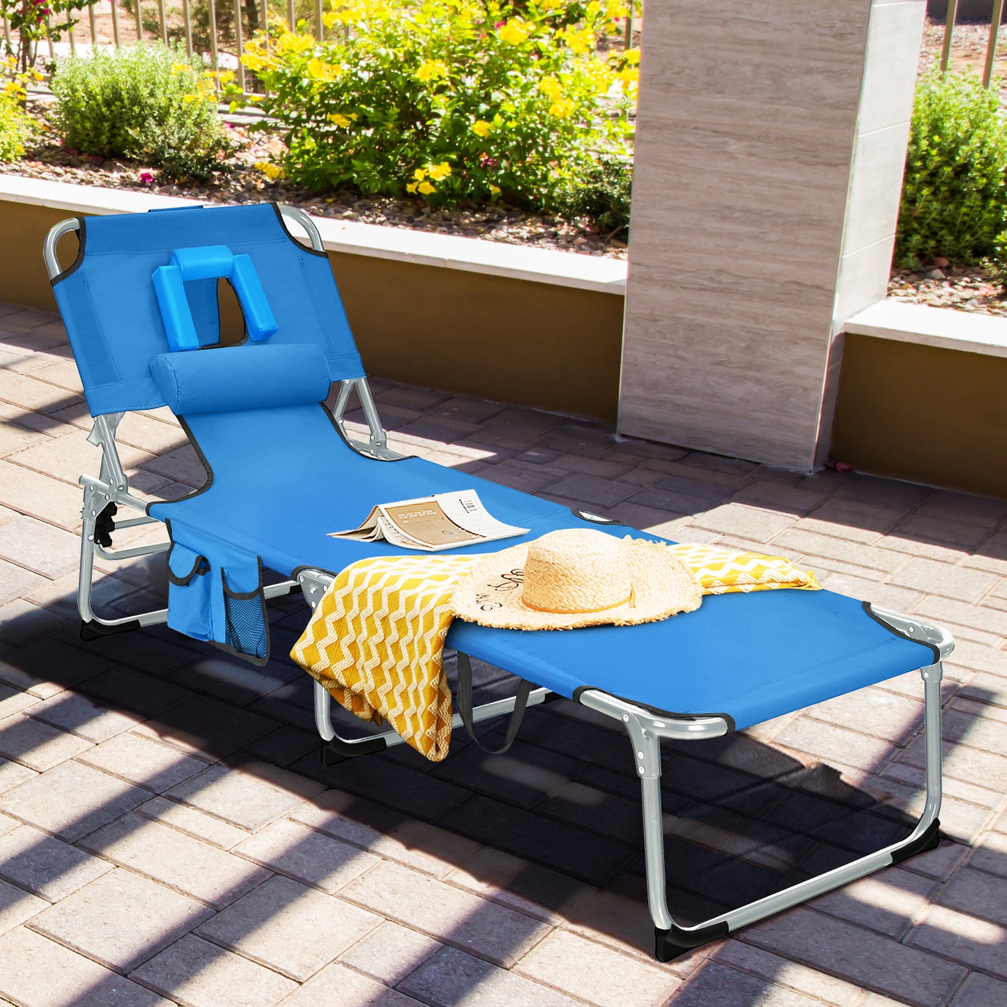 Patiojoy Beach Lounge Chair Reclining Chair with 5 Adjustable Positions Detachable Pillow &Hand Ropes Turquoise/Blue/Gray/Black/Pink/Beige