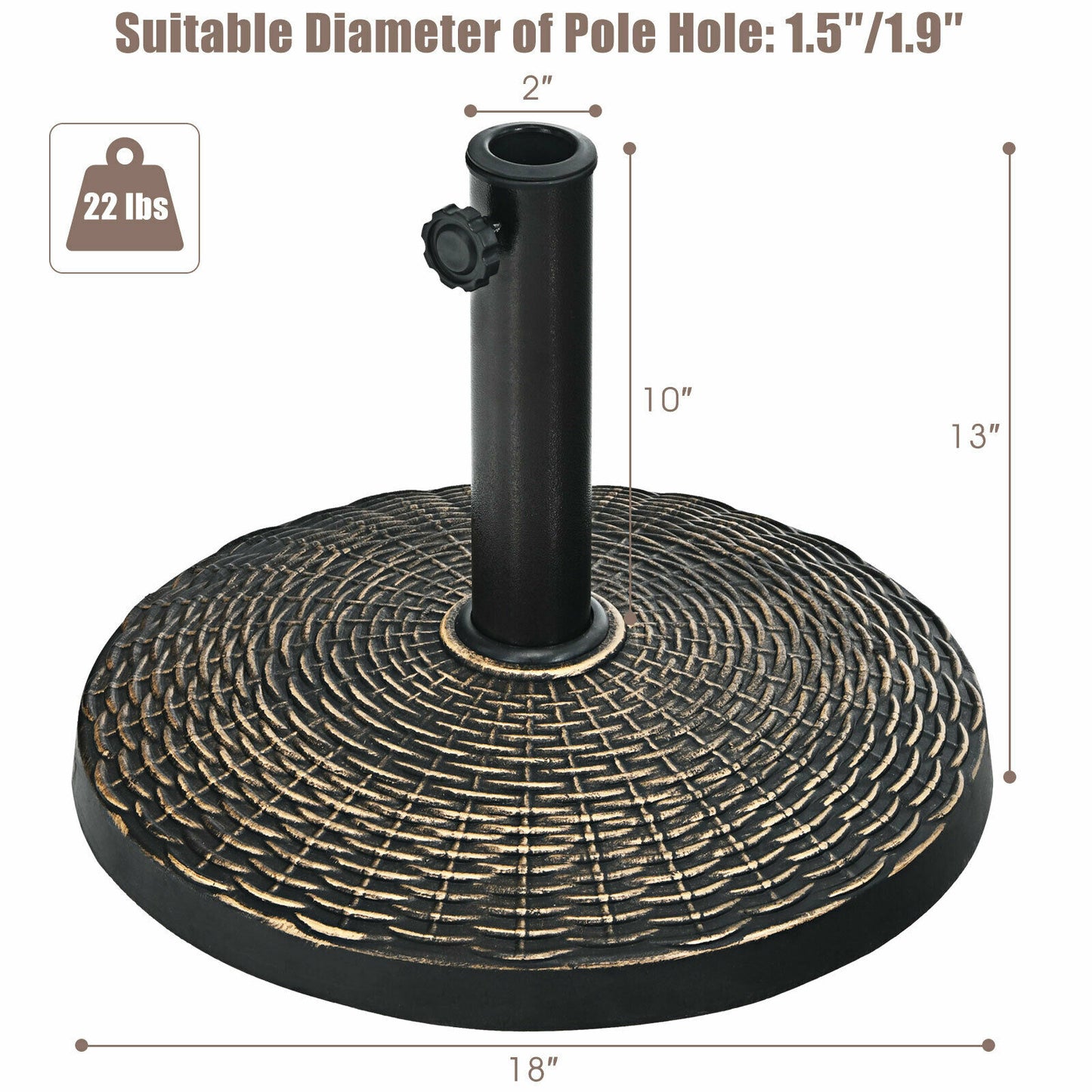 Topbuy 18'' Patio Resin Umbrella Base, 24 LBS Outdoor Heavy Duty Round Umbrella Base