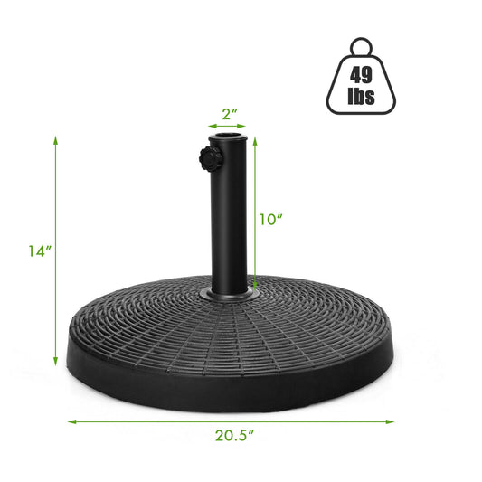 Patiojoy 49lbs Round Patio Umbrella Base, Outdoor Resin Umbrella Stand W/ Rattan Design, Adjustable Knob