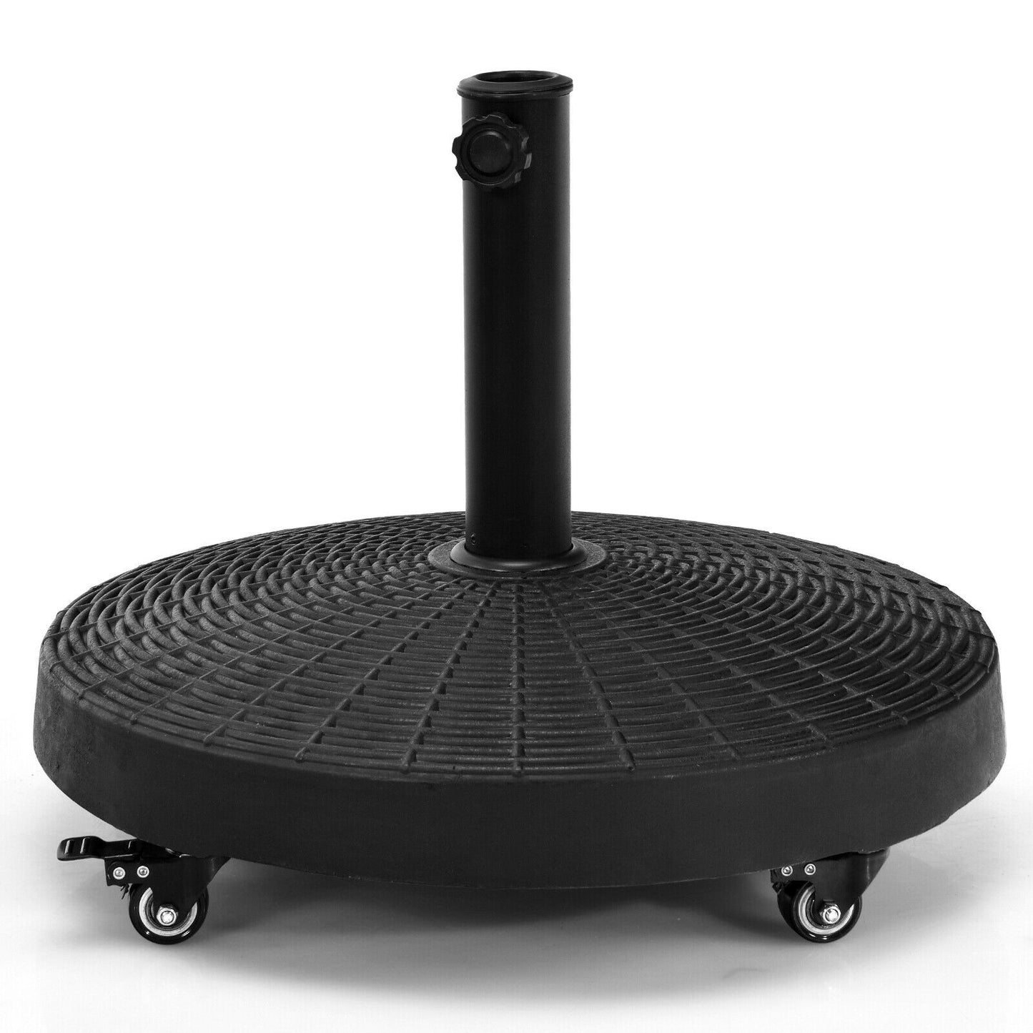 Patiojoy 50lbs Round Resin Umbrella Base Rattan Designed Outdoor Umbrella Stand W/ Lockable Wheels