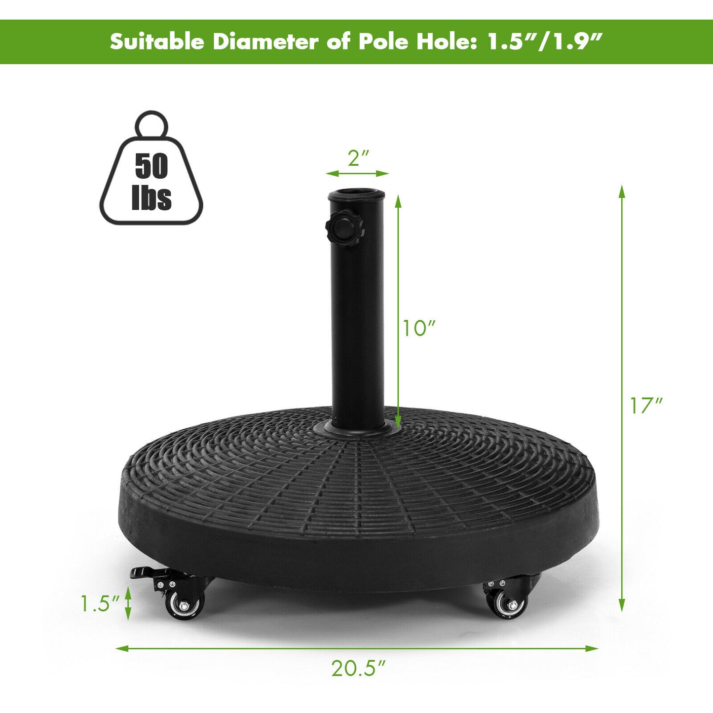 Patiojoy 50lbs Round Resin Umbrella Base Rattan Designed Outdoor Umbrella Stand W/ Lockable Wheels