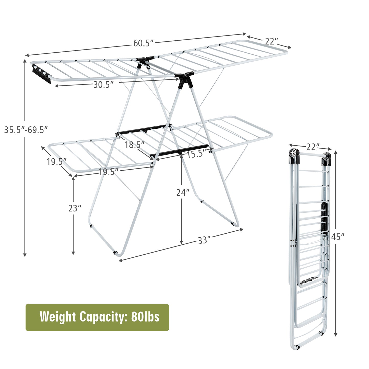 Topbuy Folding Clothes Drying Rack 2-Layer Portable Dryer with Height Adjustable Wings for Outdoor Indoor Use