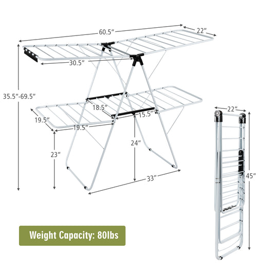 Topbuy Folding Clothes Drying Rack 2-Layer Portable Dryer with Height Adjustable Wings for Outdoor Indoor Use