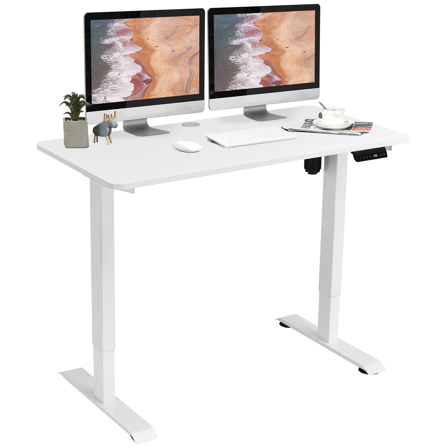 Topbuy Electric Height Adjustable Mobile Standing Desk Home Office Stand Up Computer Workstation White/Maple/Teak/Black