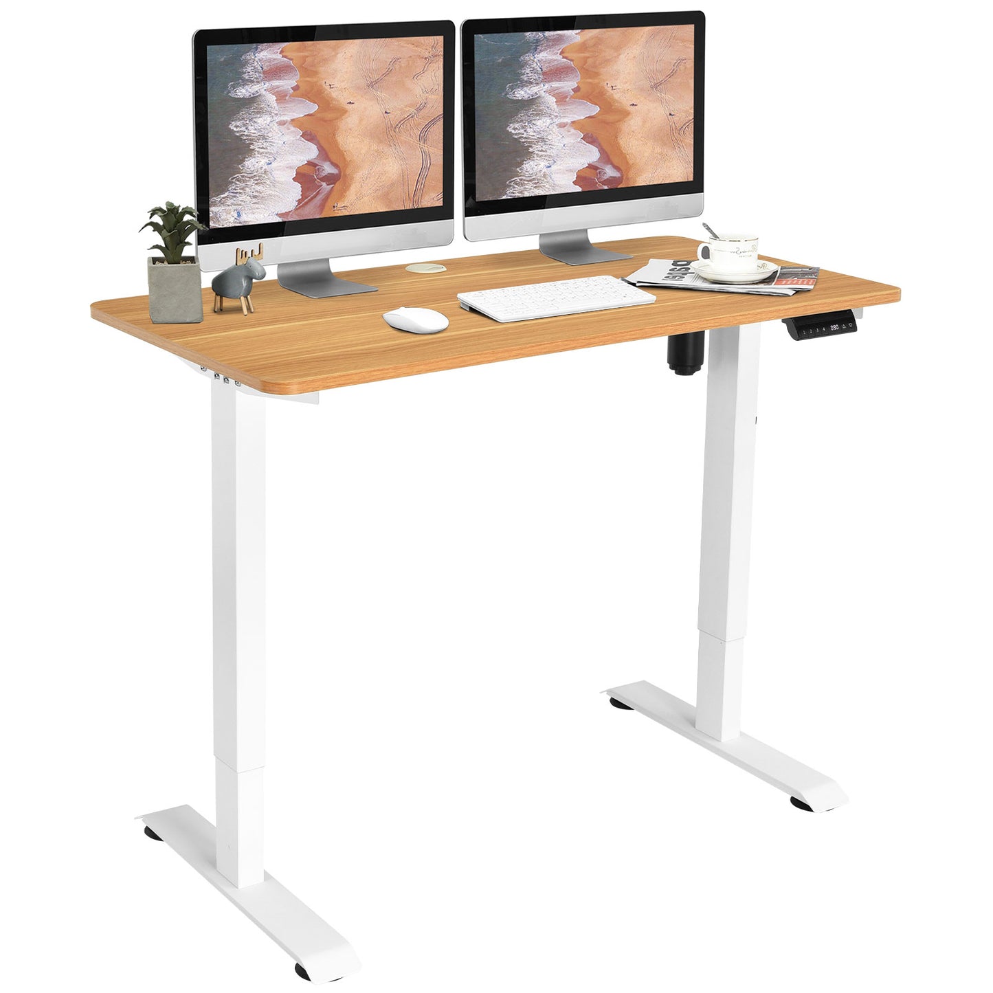 Topbuy Electric Height Adjustable Mobile Standing Desk Home Office Stand Up Computer Workstation White/Maple/Teak/Black