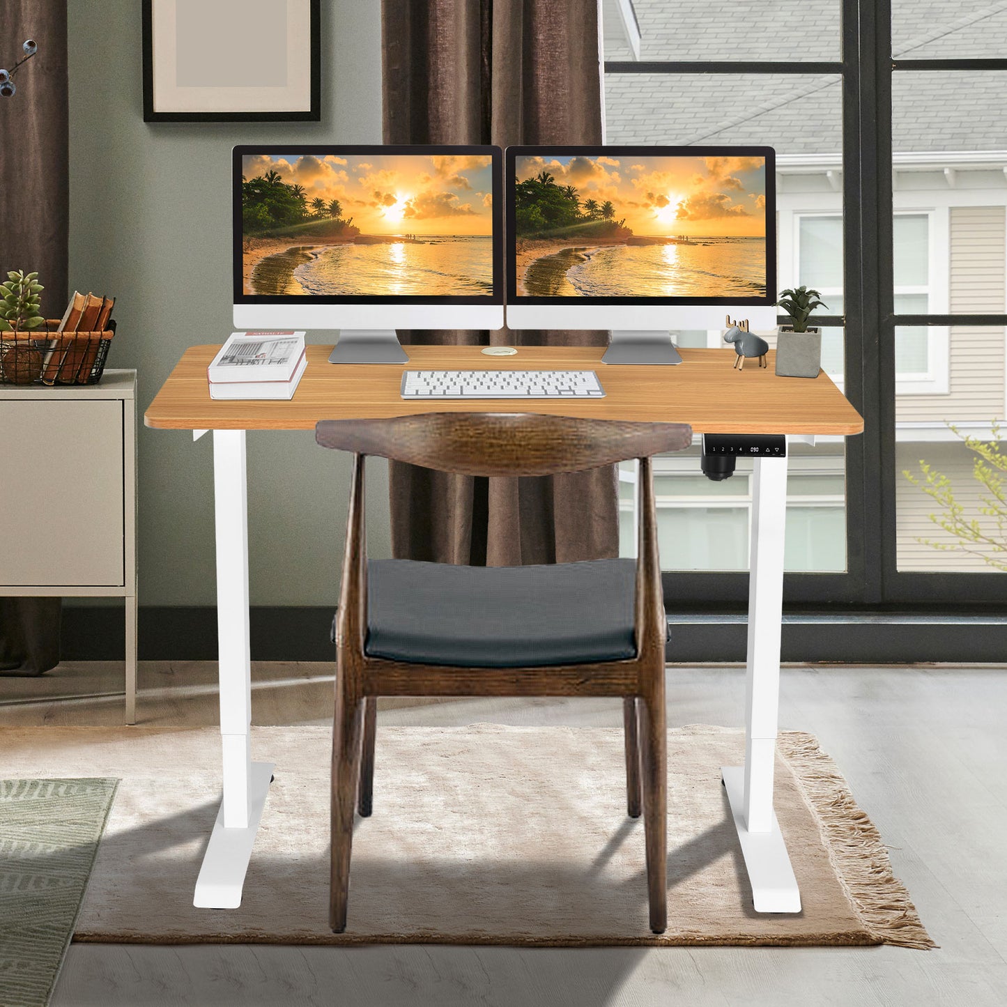 Topbuy Electric Height Adjustable Mobile Standing Desk Home Office Stand Up Computer Workstation White/Maple/Teak/Black