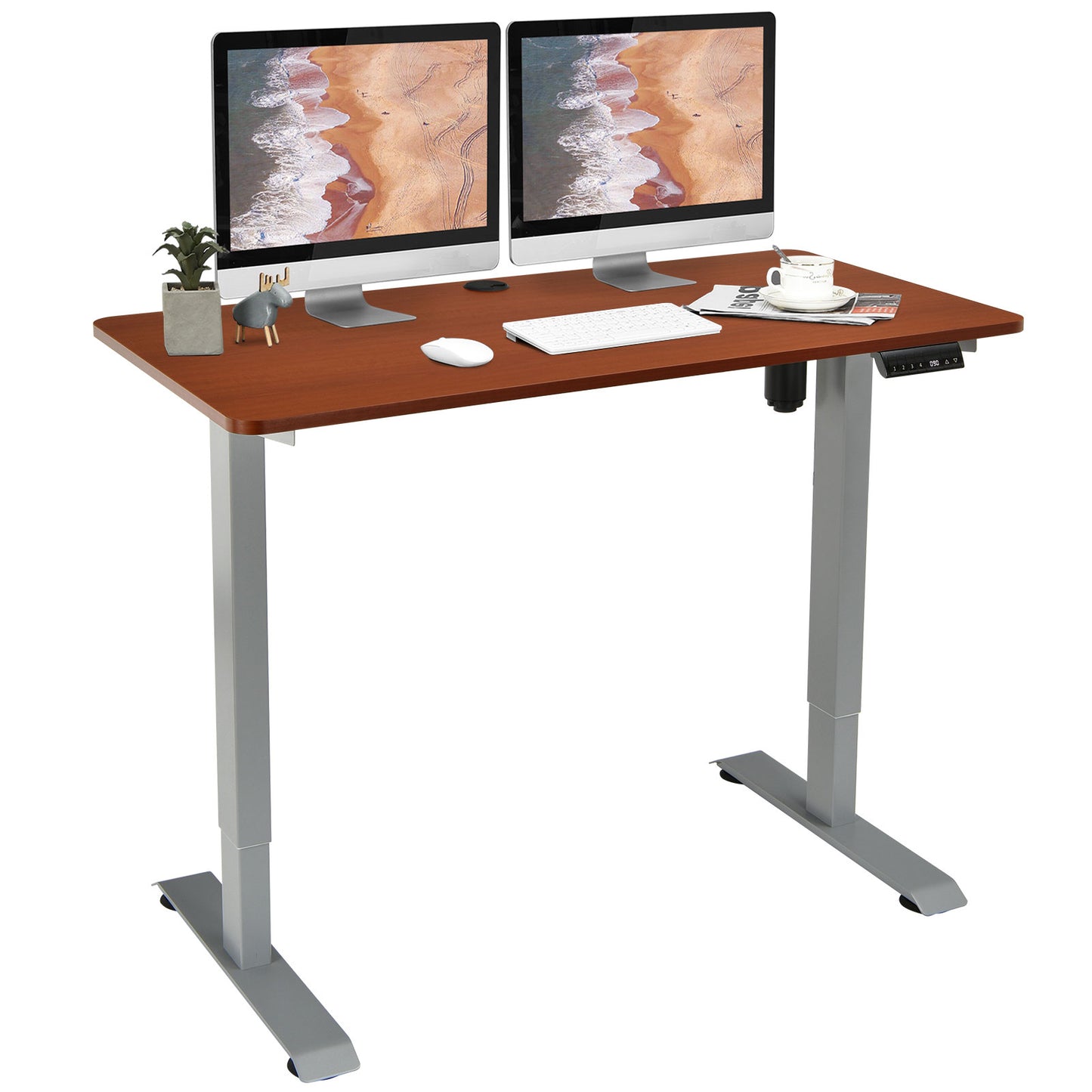 Topbuy Electric Height Adjustable Mobile Standing Desk Home Office Stand Up Computer Workstation White/Maple/Teak/Black