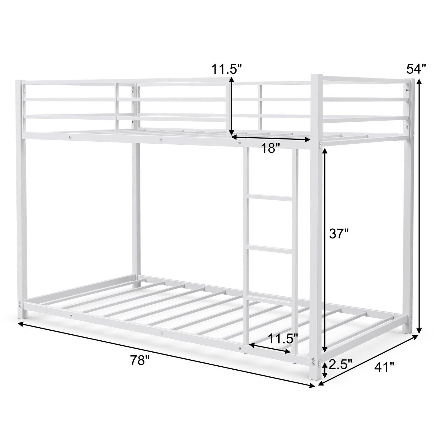 Topbuy Bunk Bed Frame Twin Over Twin Heavy Duty Metal Bed Frame w/Slat & Ladder White