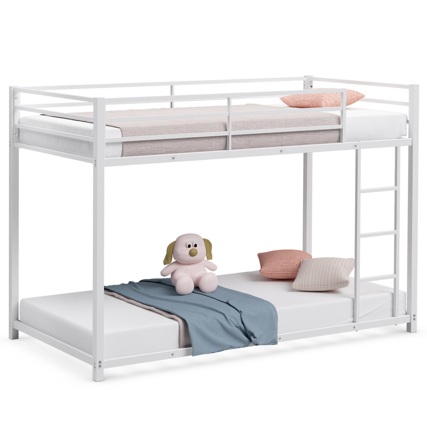 Topbuy Bunk Bed Frame Twin Over Twin Heavy Duty Metal Bed Frame w/Slat & Ladder White