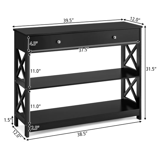 Topbuy Console Table Narrow Entry Table w/ Drawer & Shelves Sofa Table Black/White