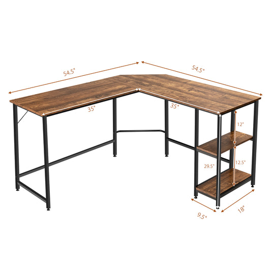 Topbuy L-Shaped Corner Computer Desk Home Office Writing Study Workstation w/Storage Shelves