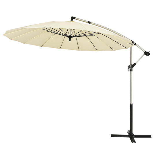 Patiojoy 10 FT Patio Offset Hanging Market Umbrella Cantilever Outdoor Umbrella w/Crank & Cross Base Beige/Burgundy/Tan