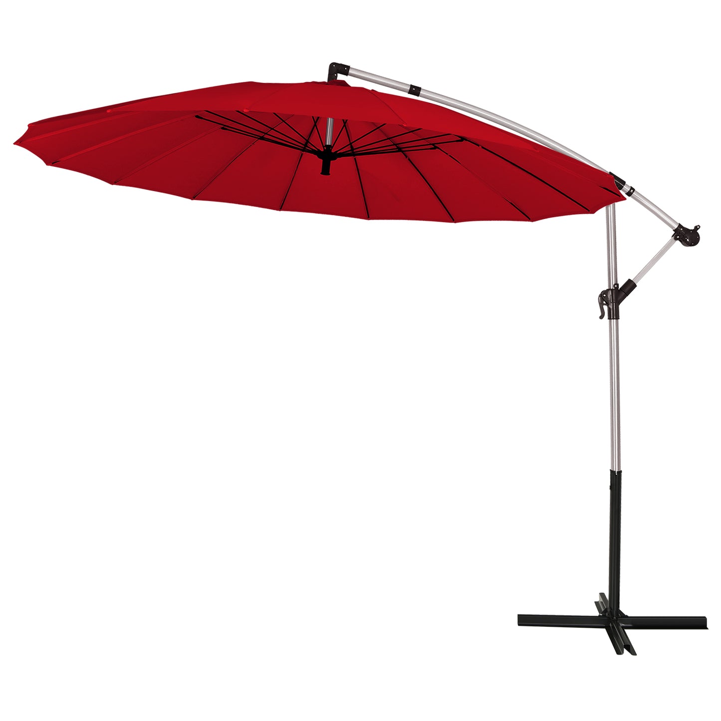 Patiojoy 10 FT Patio Offset Hanging Market Umbrella Cantilever Outdoor Umbrella w/Crank & Cross Base Beige/Burgundy/Tan