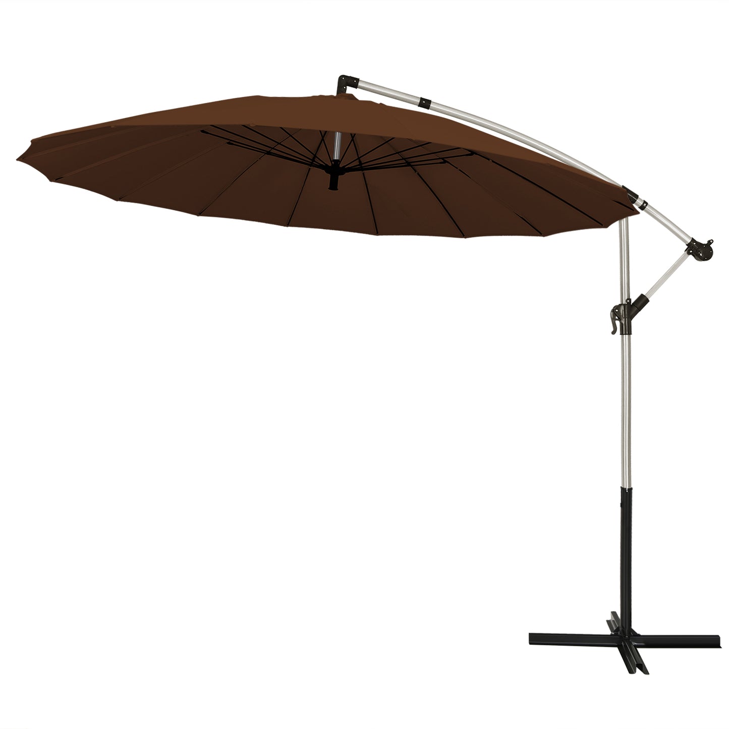 Patiojoy 10 FT Patio Offset Hanging Market Umbrella Cantilever Outdoor Umbrella w/Crank & Cross Base Beige/Burgundy/Tan