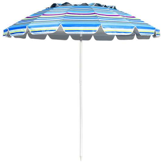 Patiojoy 8 FT Patio Beach Umbrella Sun Shelter w/Sand Anchor & Tilt Air Vent for Garden Beach Backyard Blue/Navy/Rainbow