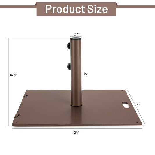 Patiojoy 50LBS Outdoor Market Umbrella Base Stand Square Umbrella Holder w/Handle & Wheels Brown