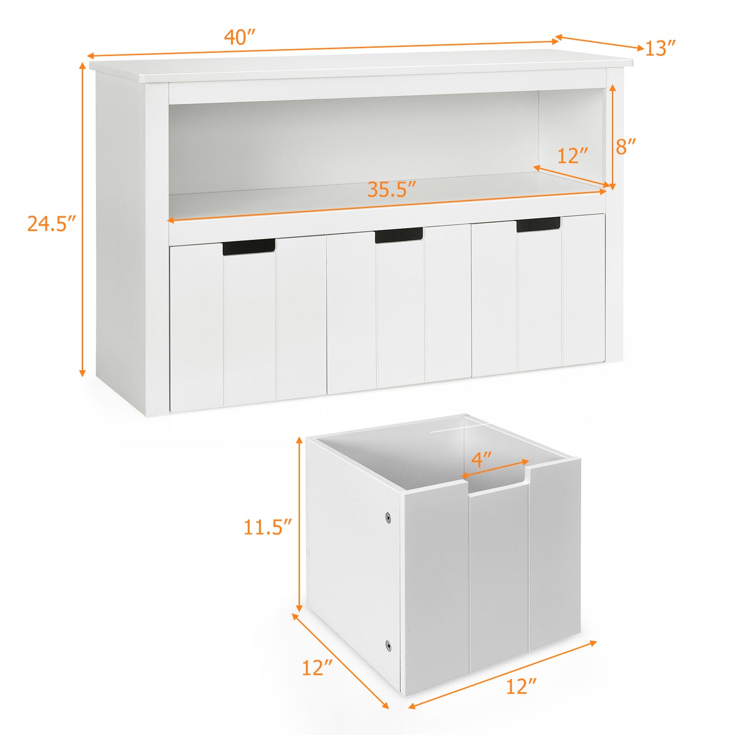 Topbuy Kids Toy Storage Organizer 3 Drawers w/Hidden Wheels Multifunctional Bookcases Cabinets & Shelves White