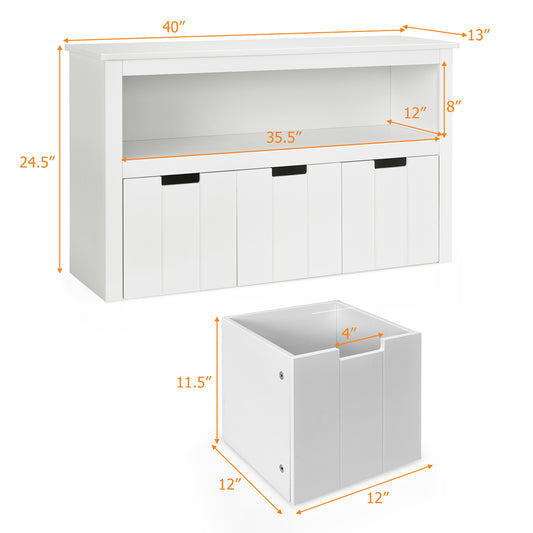 Topbuy Kids Toy Storage Organizer 3 Drawers w/Hidden Wheels Multifunctional Bookcases Cabinets & Shelves White