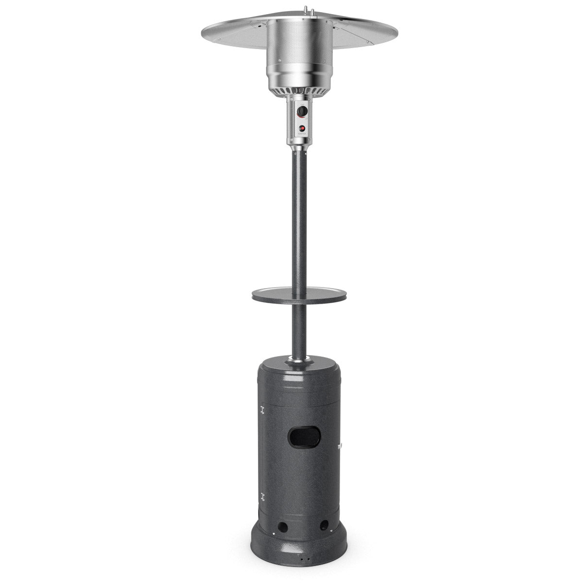 Patiojoy Patio Rolling Steel Heater Freestanding Outdoor Propane Heater w/Table Suitable for Garden Wedding & Party Silver/Black/Bronze/Gray