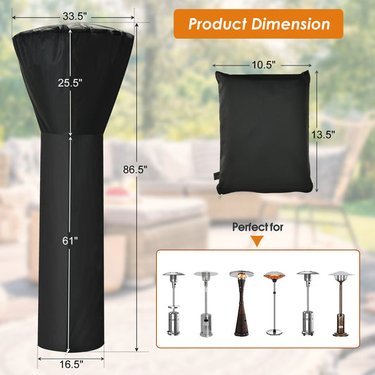 Patiojoy Patio Heater Cover Waterproof w/Zipper & Storage Bag Outdoor Propane Heater Cover for Bad Weather Black/Beige