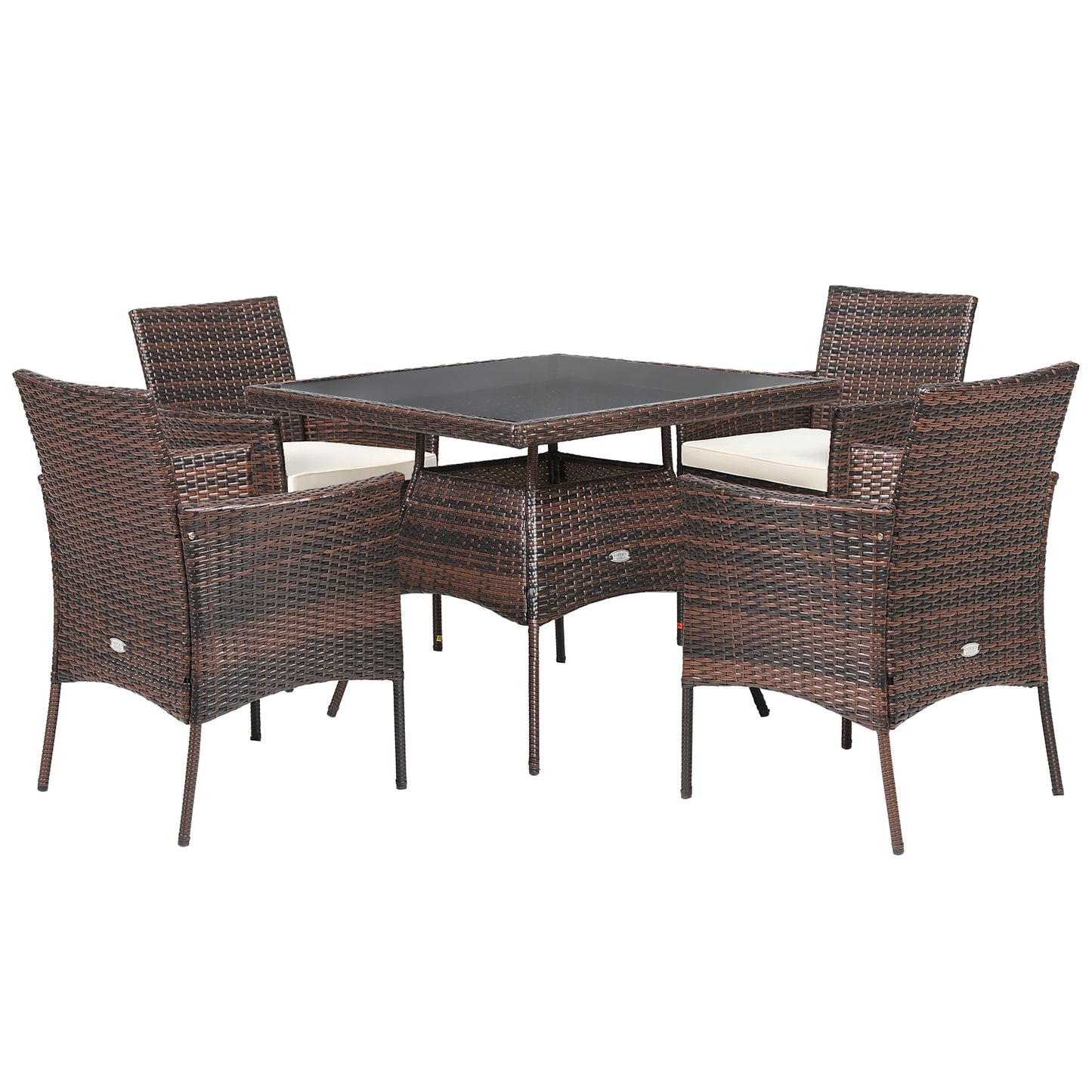 Patiojoy 5 PCS Outdoor Rattan Dining Set Patio Wicker Conversation Set w/Cushioned Chair & Glass Table