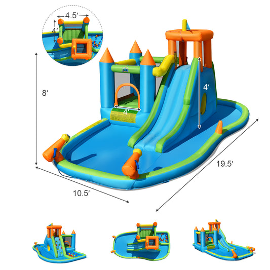 Topbuy Inflatable Bounce House Water Slide Kids Bouncer Splash Pool w/Air Blower