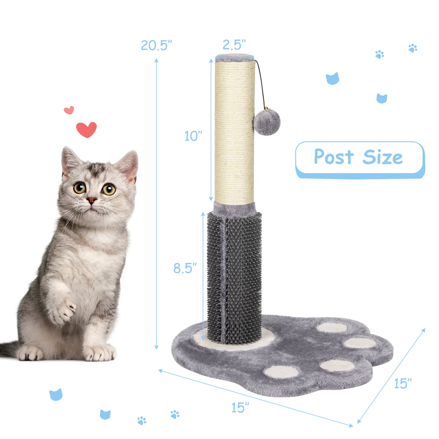 Topbuy 20.5'' Tall Cat Scratching Pole with Sisal Rope & 2 Balls Claw Scratcher for Most Cats