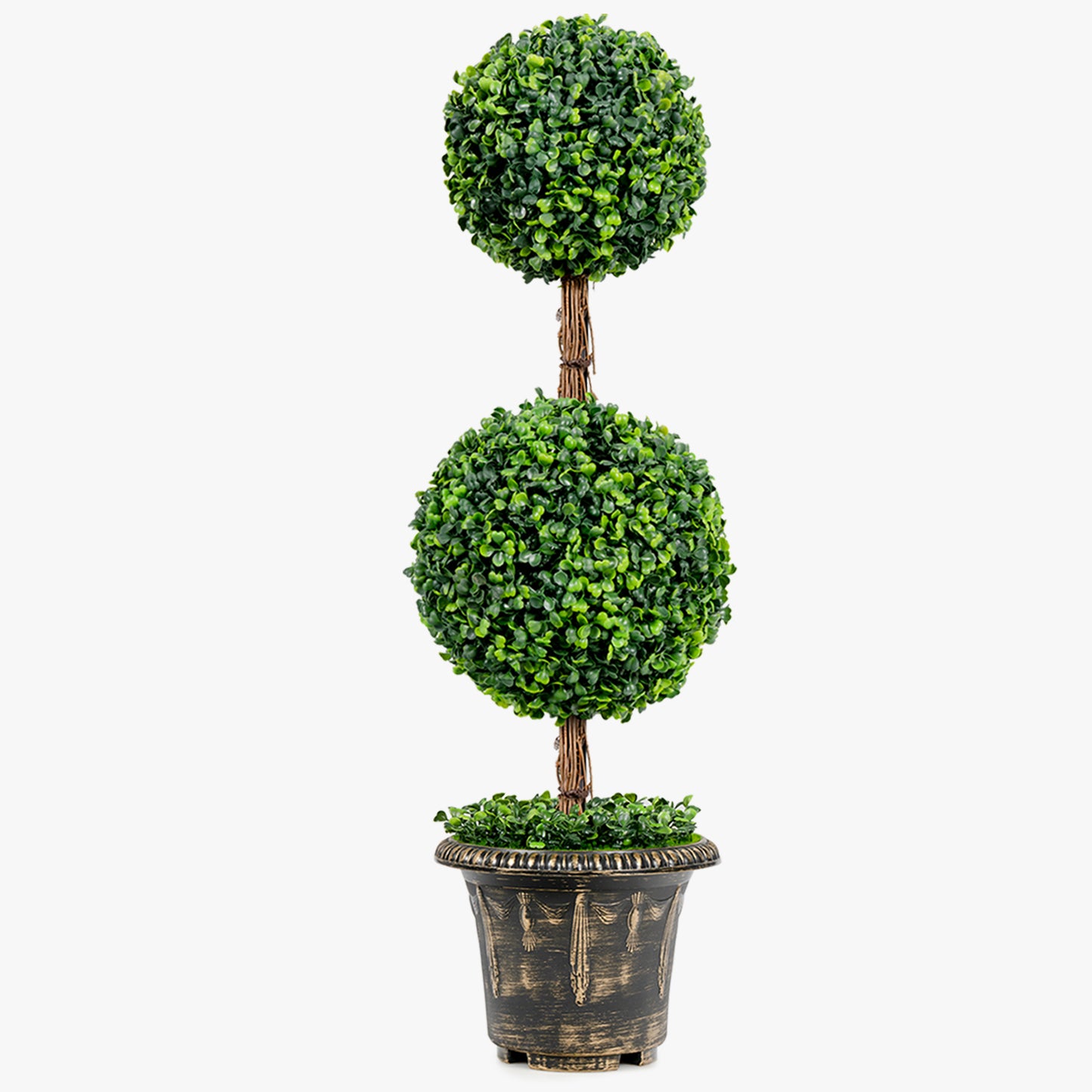 Topbuy Artificial Topiary Tree Fake Green Plants with Pots Double Ball Tree Decorative Trees for Home Office