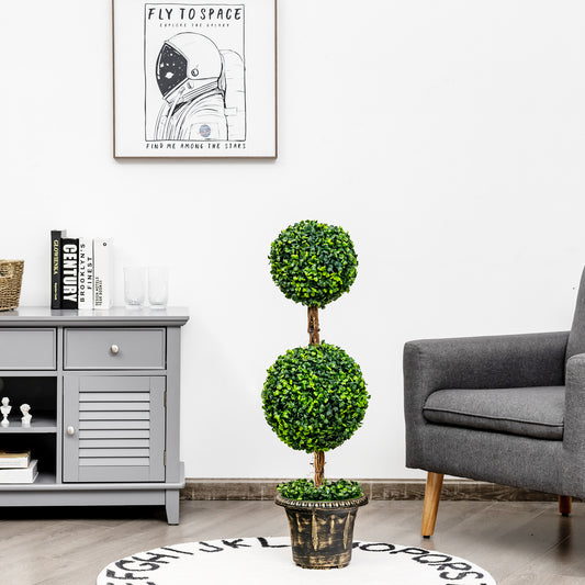 Topbuy Artificial Topiary Tree Fake Green Plants with Pots Double Ball Tree Decorative Trees for Home Office