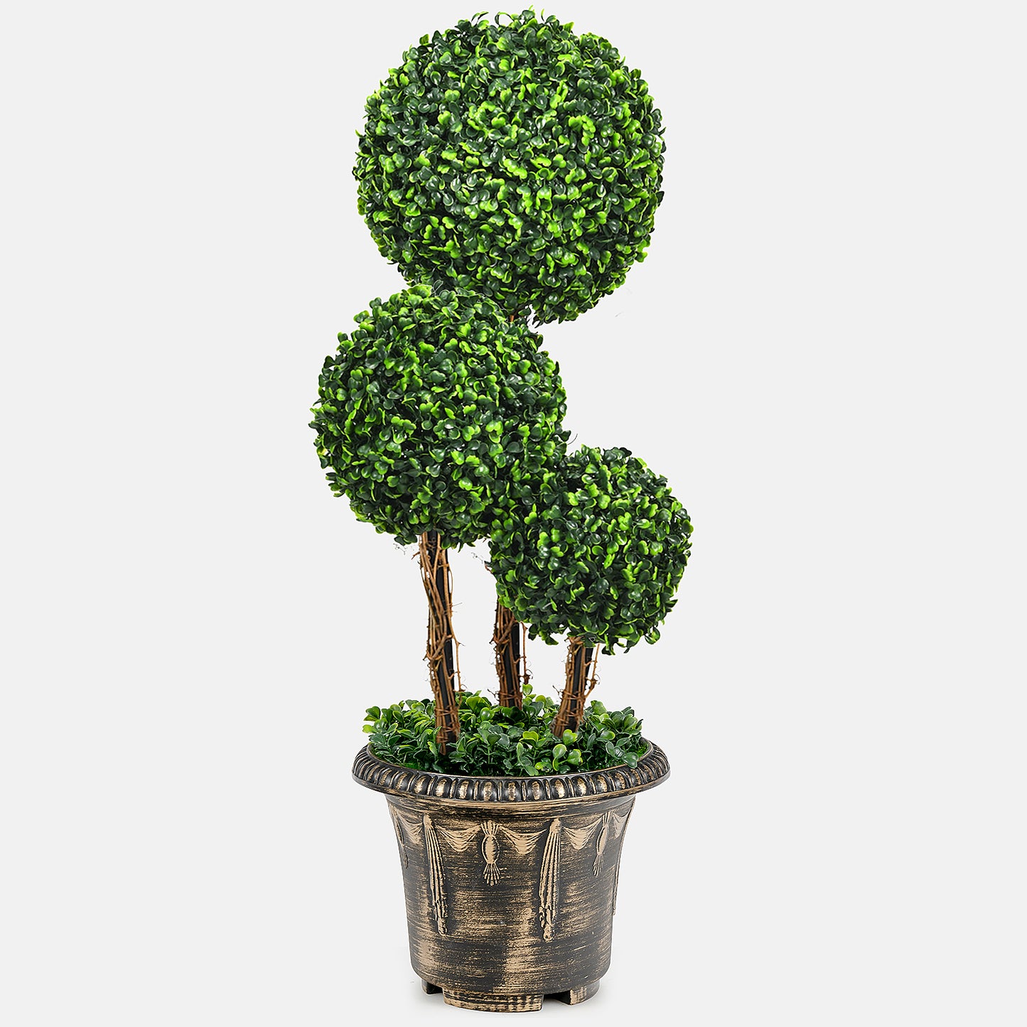 Topbuy 30'' Artificial Topiary Three Ball Tree Decorative Trees Fake Greenery Plants Indoor&Outdoor