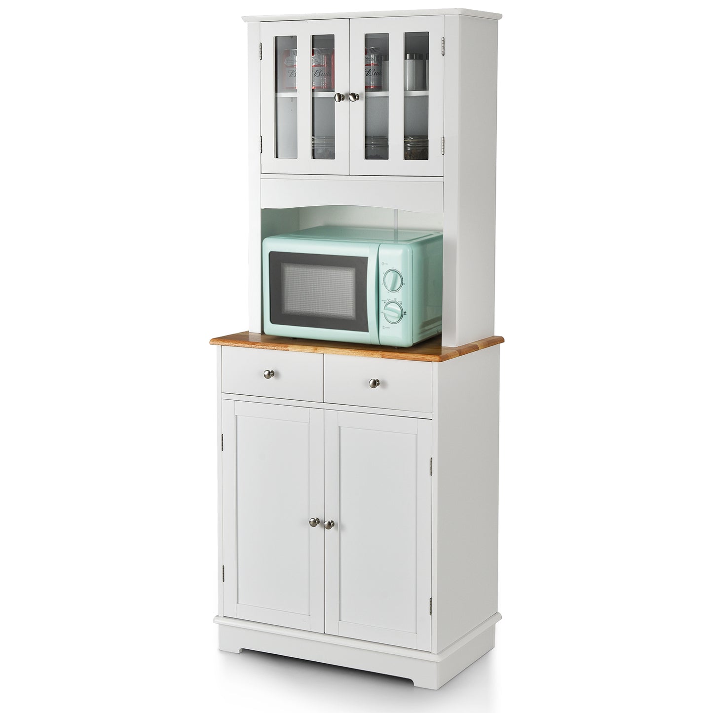 Topbuy Buffet Hutch Kitchen Storage Cabinet Microwave Stand with 2 Drawers and 2 Door Storage Cabinet White