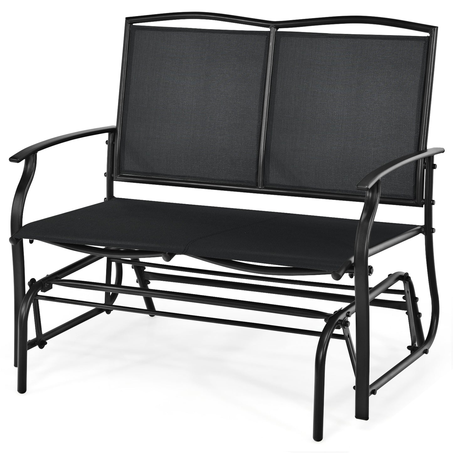 Patiojoy 2 Person Swing Glider Bench Patio Rocking Lounge Chair w/Steel Frame for Garden Backyard Balcony Black/Gray