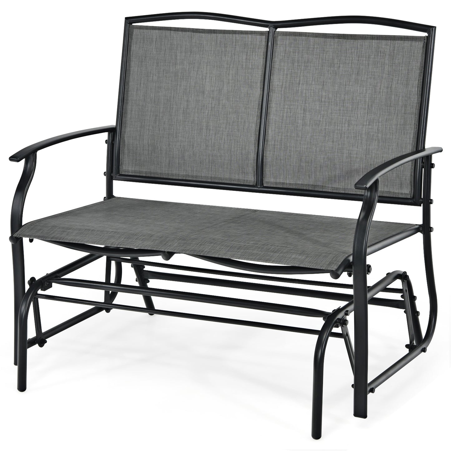 Patiojoy 2 Person Swing Glider Bench Patio Rocking Lounge Chair w/Steel Frame for Garden Backyard Balcony Black/Gray