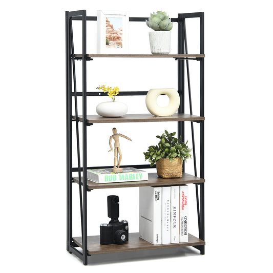 Topbuy 4 Tiers Folding Bookshelf Home Office Industrial Bookcase Standing Shelving Unit for Decorations & Storage