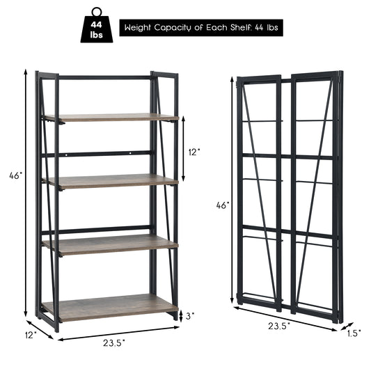 Topbuy 4 Tiers Folding Bookshelf Home Office Industrial Bookcase Standing Shelving Unit for Decorations & Storage