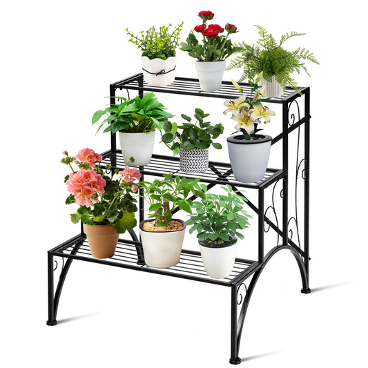 Topbuy Metal 3-Tier Plant Stand Flower Pot Plant Shelves Flower Pot Organizer Rack Suitable for Indoor & Outdoor