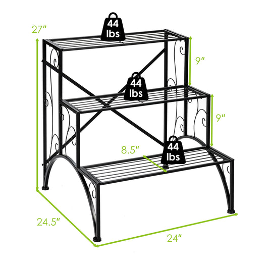 Topbuy Metal 3-Tier Plant Stand Flower Pot Plant Shelves Flower Pot Organizer Rack Suitable for Indoor & Outdoor