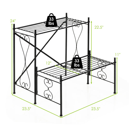 Topbuy 2-Tier Metal Plant Stand Flower Rack Pot Shelf Home Storage Organizer Black