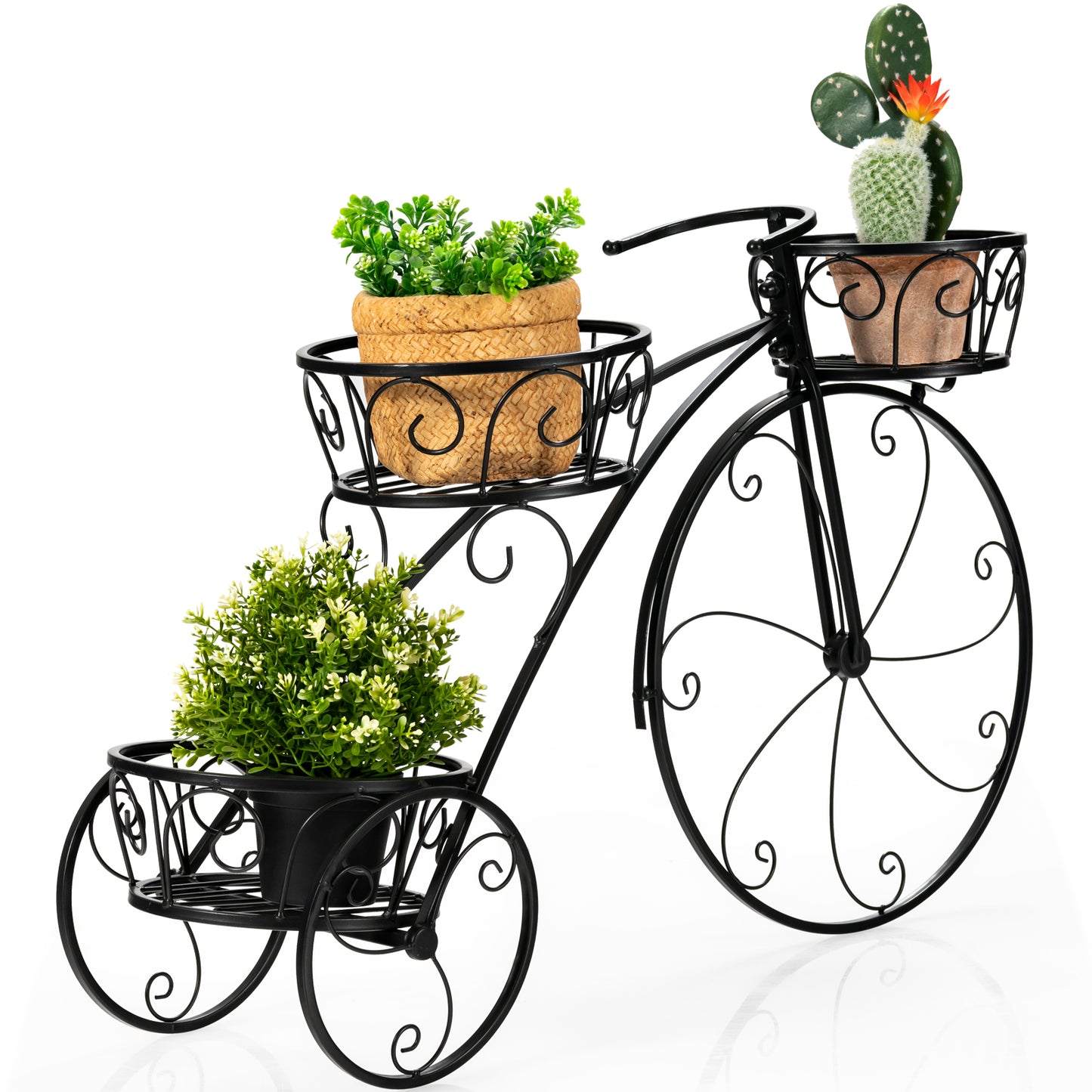 Topbuy Tricycle Metal Plant Stand Flower Pot Cart Holder Ideal for Home Garden Patio