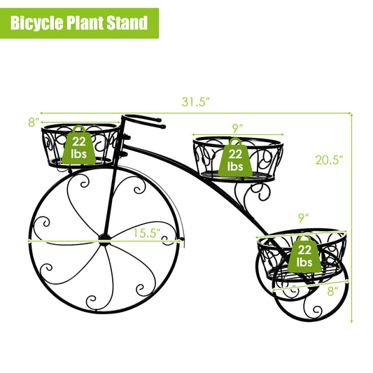 Topbuy Tricycle Metal Plant Stand Flower Pot Cart Holder Ideal for Home Garden Patio