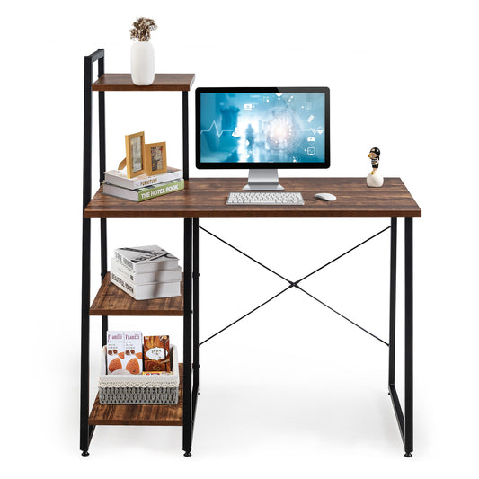 Topbuy Computer Desk Industrial Wood Study Desk w/Storage Shelf Writing Table Workstation Brown/Natural