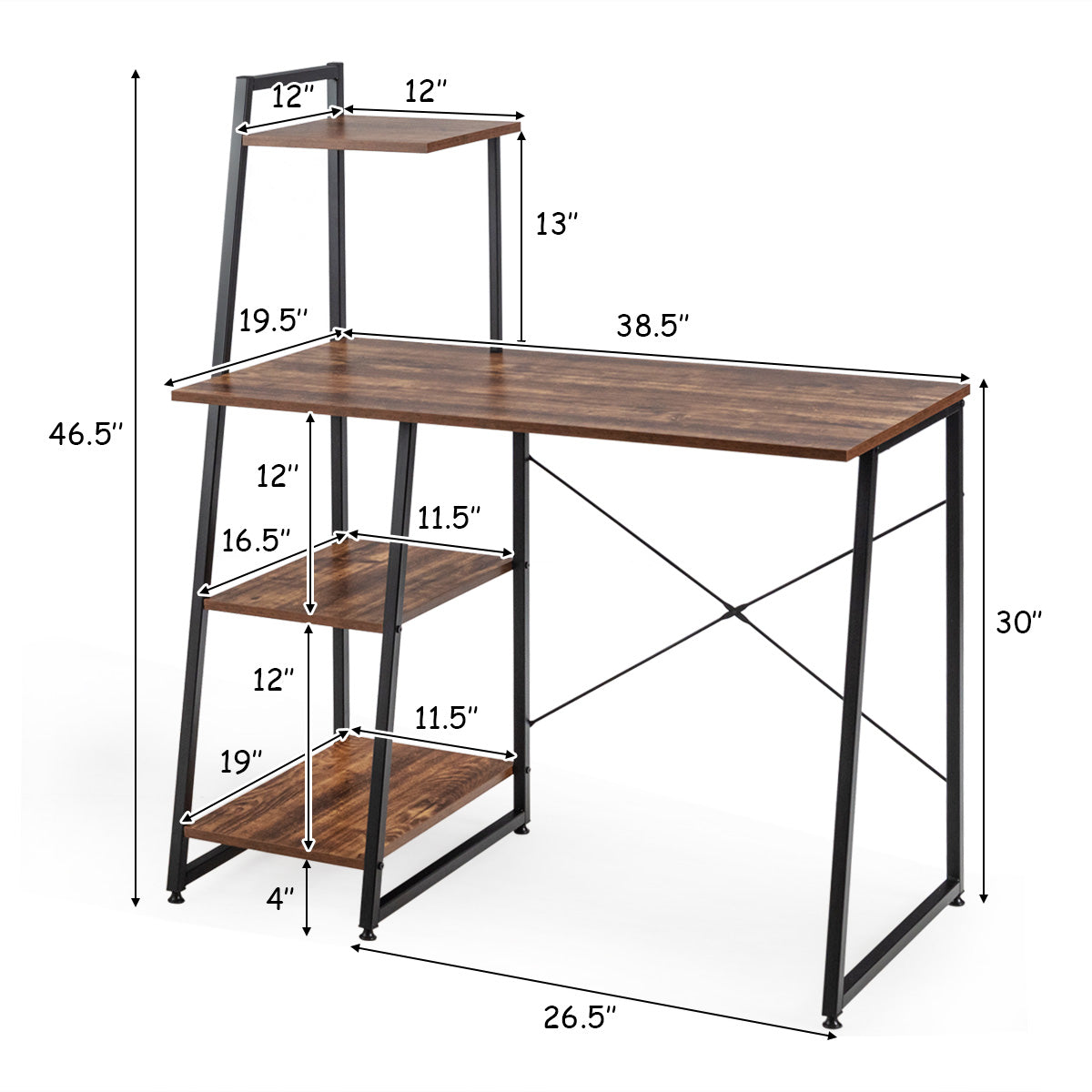 Topbuy Computer Desk Industrial Wood Study Desk w/Storage Shelf Writing Table Workstation Brown/Natural