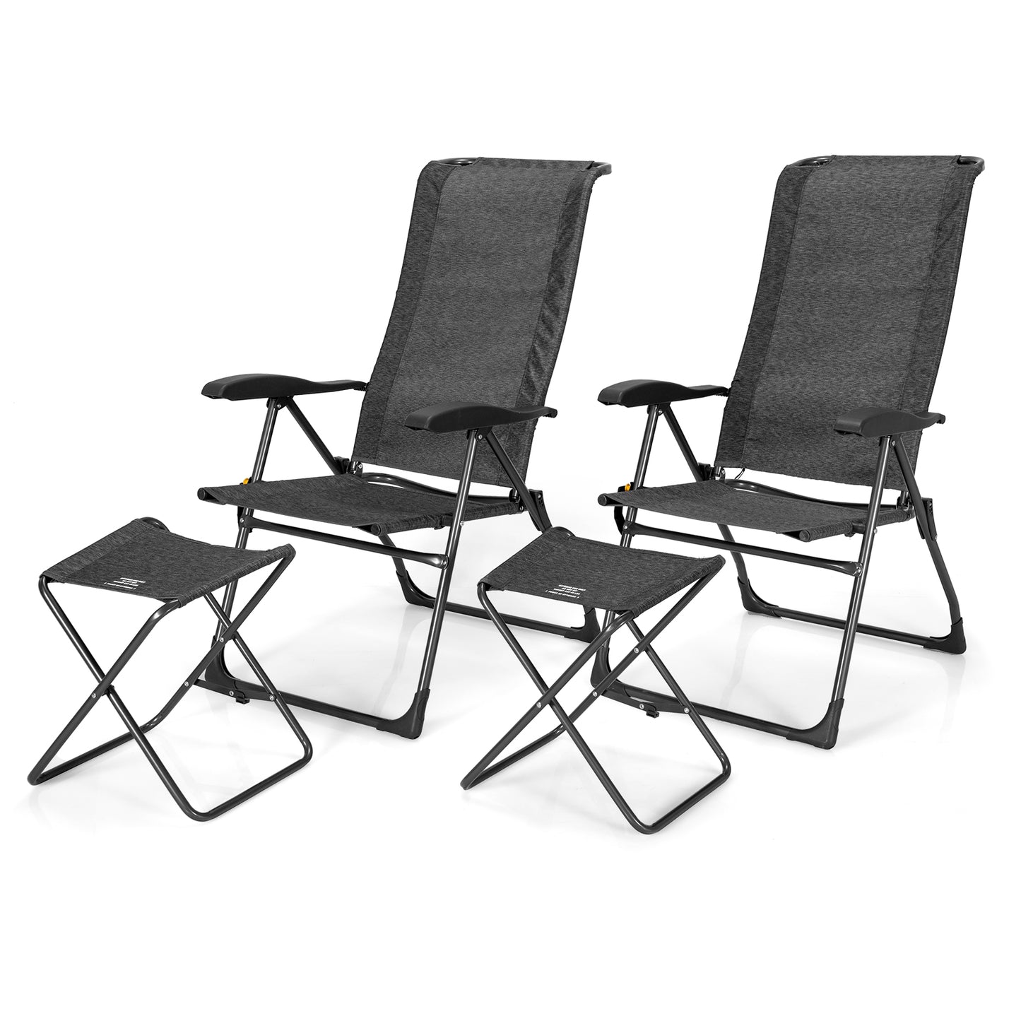 Patiojoy 4 PCS Outdoor Wicker Chaise Lounge Patio Lounge Chair Ottoman Set w/7-Gear Adjustable Backrest Black/Gray