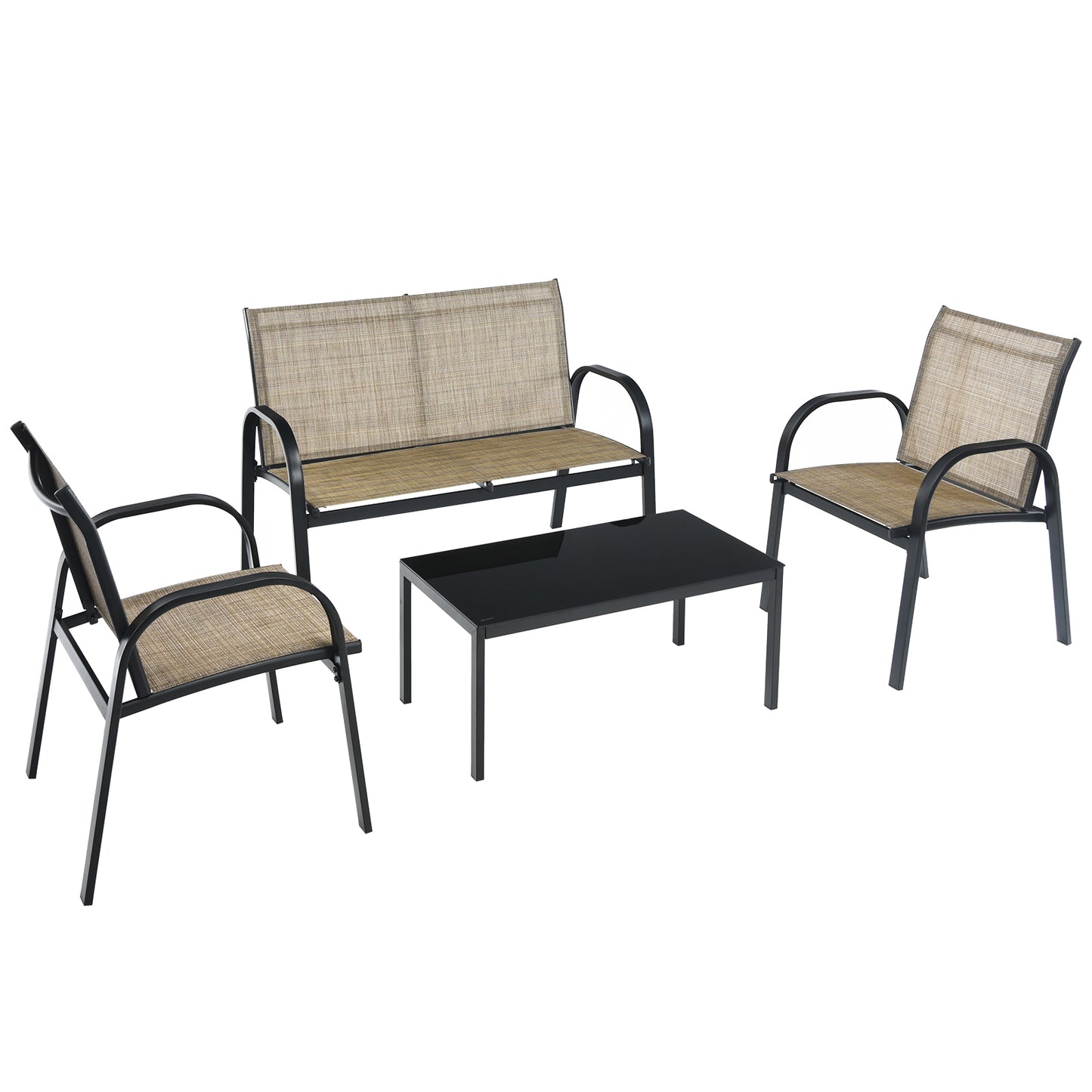 Patiojoy 4PCS Metal Coversation Set with Black Coffee Tbale Brown