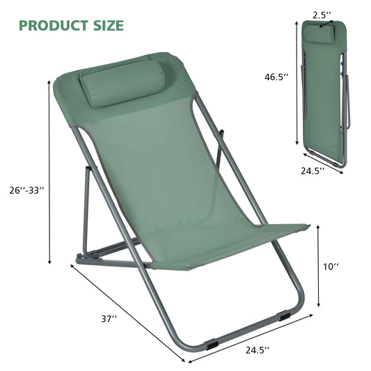 Patiojoy 2 PCS Beach Chair Lounger Reclining Folding Chair w/3-Position Adjustable Backrest Green/Orange/Blue