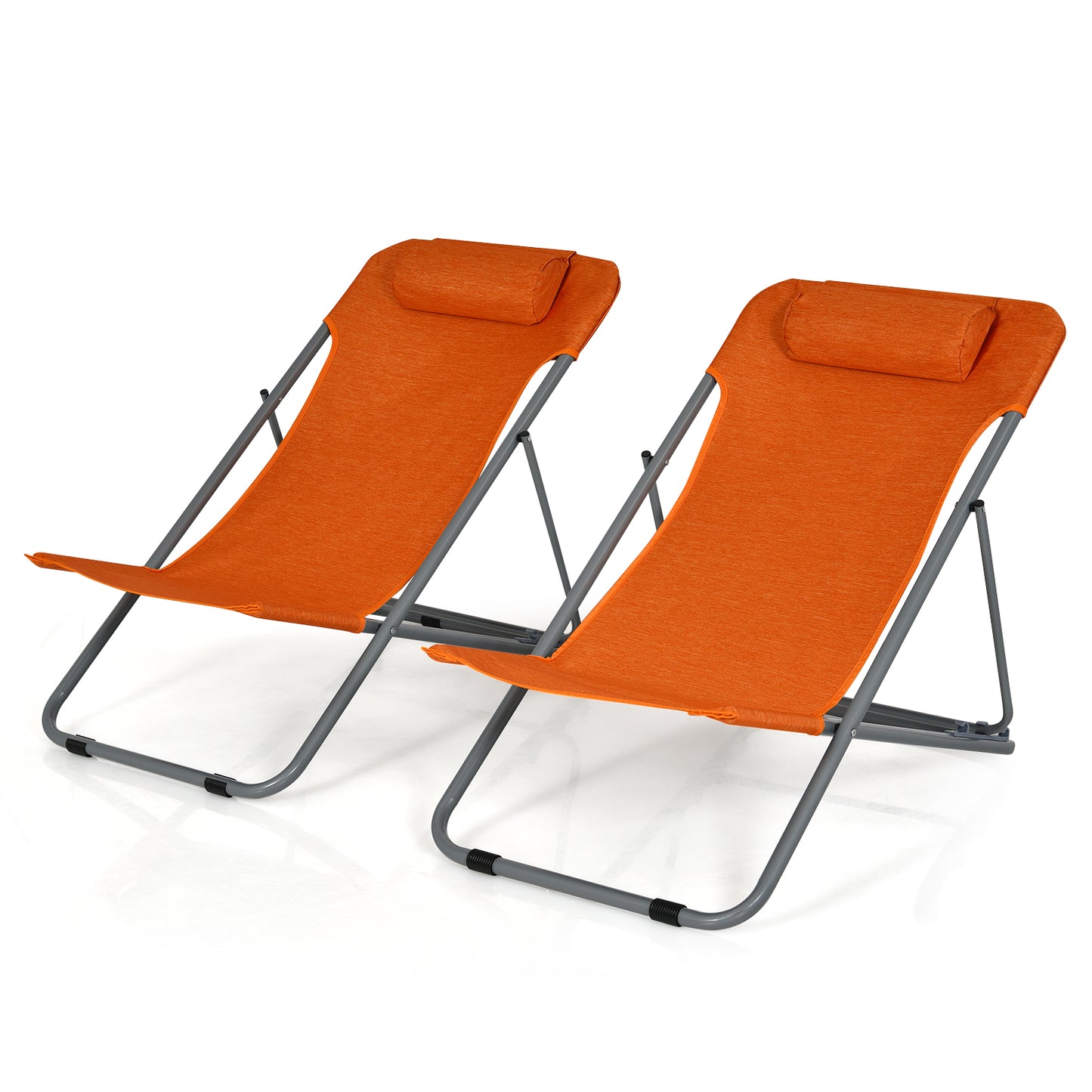 Patiojoy 2 PCS Beach Chair Lounger Reclining Folding Chair w/3-Position Adjustable Backrest Green/Orange/Blue