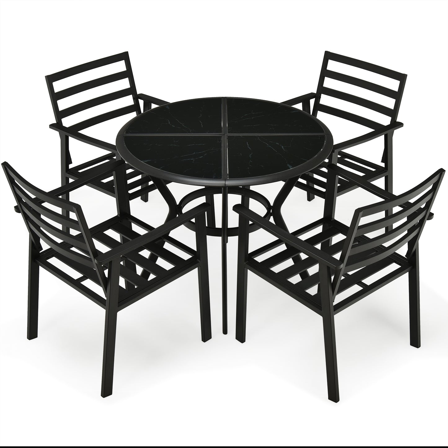 Patiojoy 5 PCS Patio Dining Table Set Outdoor Table & Chair Set Round Tabletop for Garden Backyard